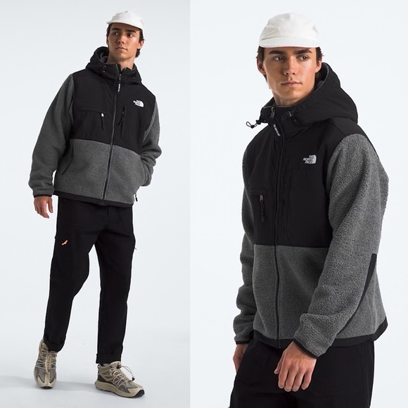 The North Face Retro Denali Hoodie Gray Black Fleece Jacket Full Zip XL - Picture 1 of 15